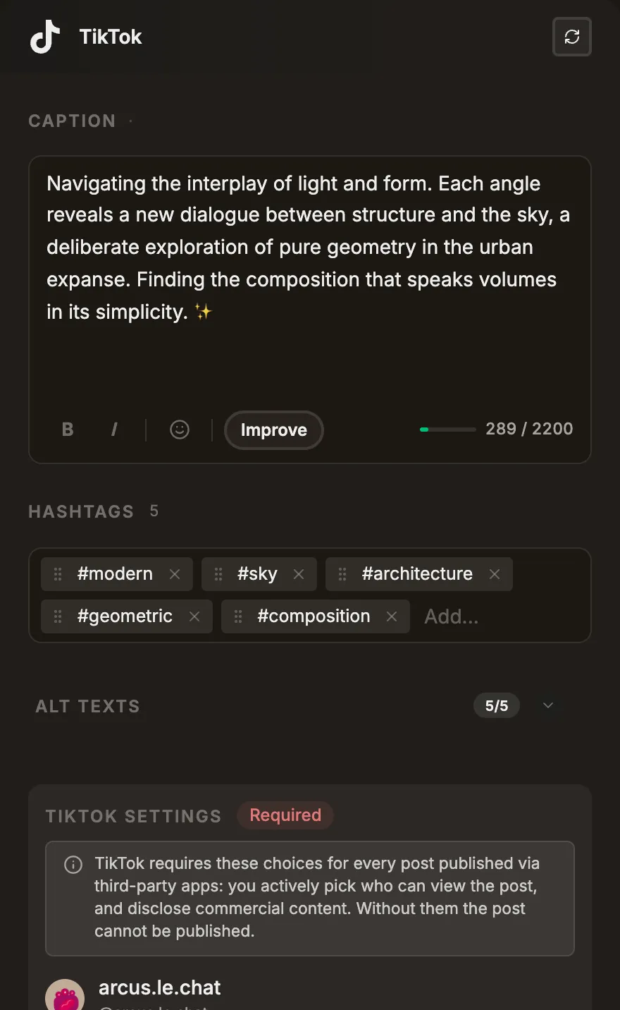 The generated TikTok version of the same post.